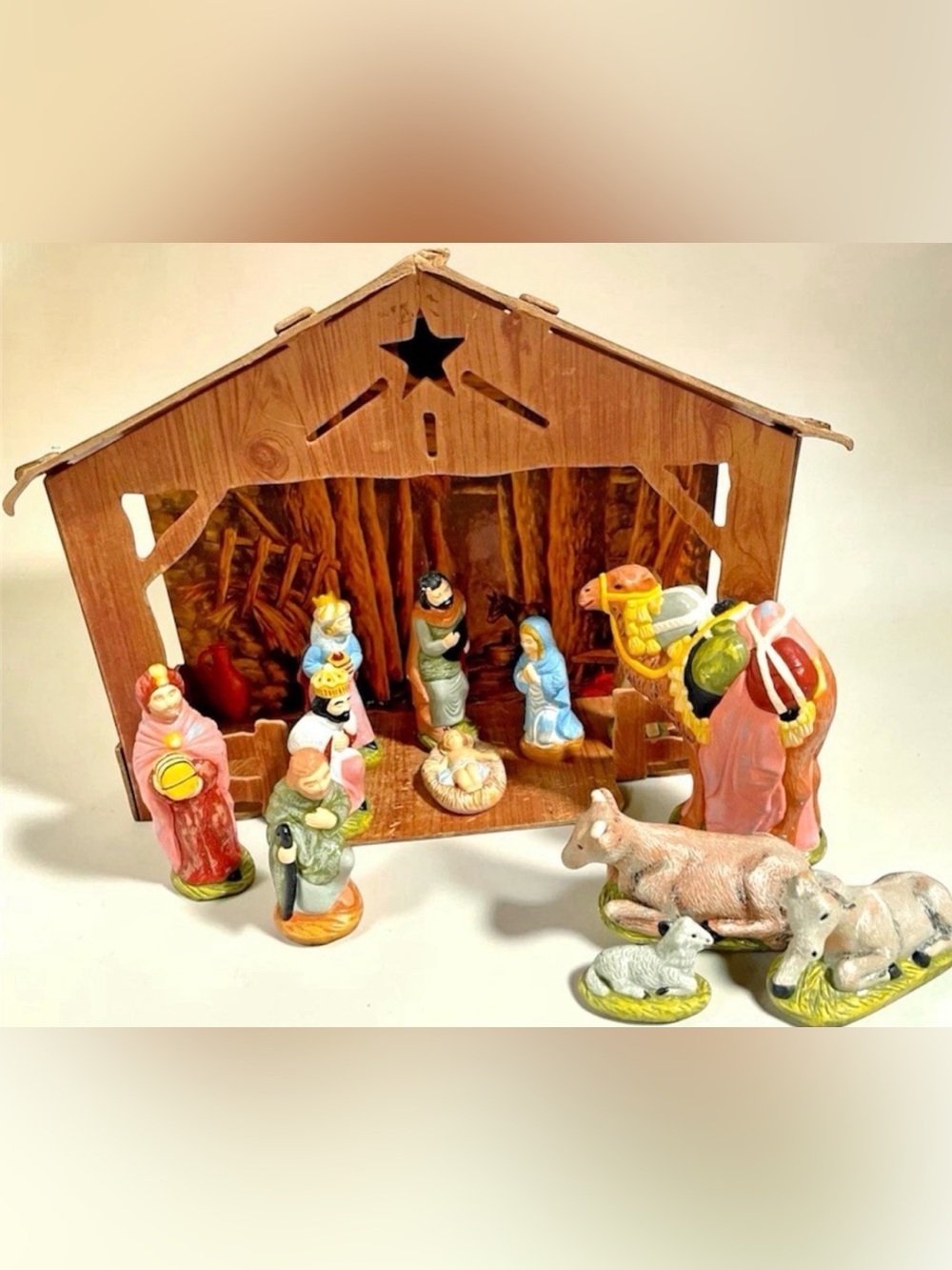 VTG 12-Piece Nativity Scene Figures 3"- 5.5" Chalkware Jesus Christmas & Manger